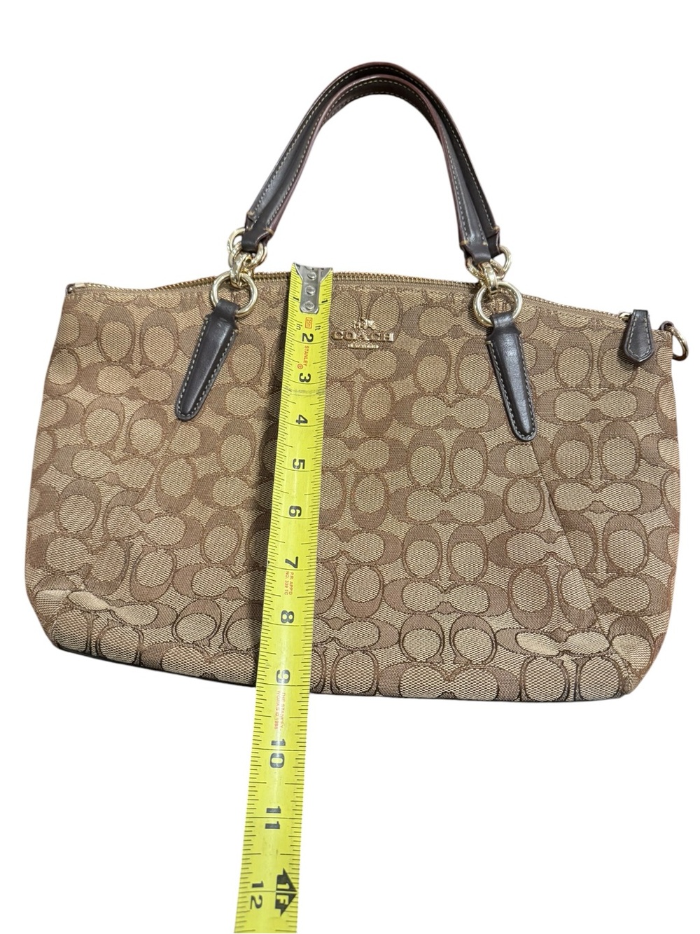 Coach Kelsey Satchel in Signature Jacquard, Khaki with Brown Leather Trim, Style - Picture 5 of 8